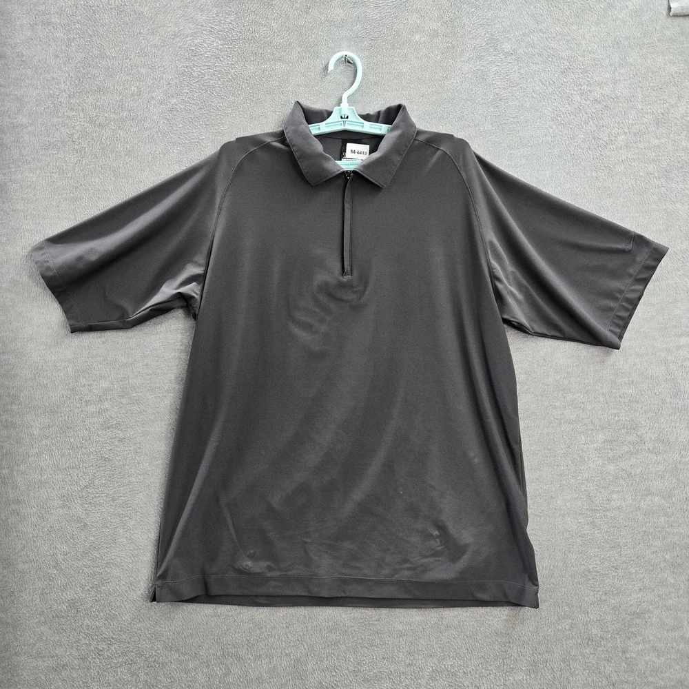 VINTAGE‎ Nike Golf Men Polo XL Gray Activewear Logo Zipper Short Sleeve Y2K